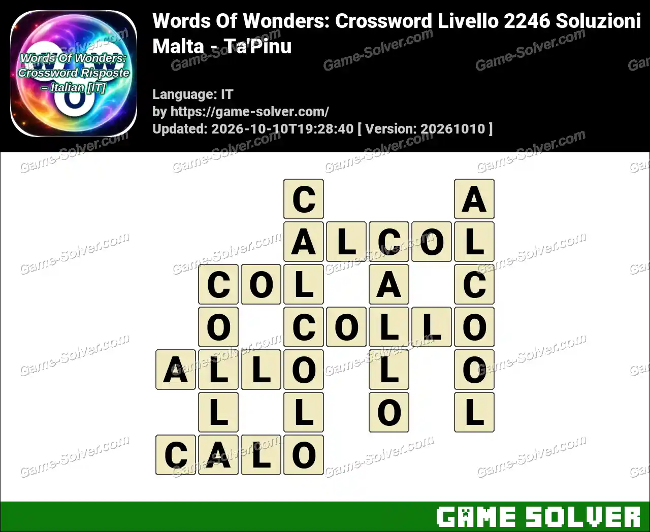 Words Of Wonders: Crossword Livello 2246 Soluzioni – Malta – Ta’Pinu
